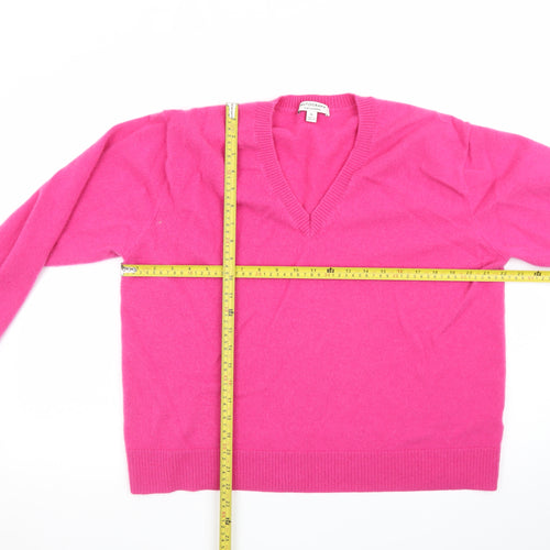 Marks and Spencer Women Pink Pure Cashmere V-Neck Jumper XL