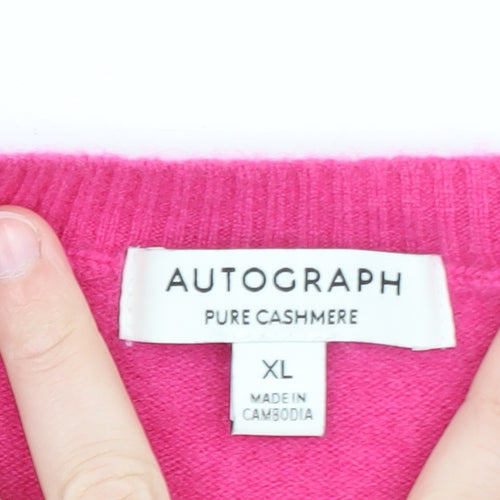 Marks and Spencer Women Pink Pure Cashmere V-Neck Jumper XL