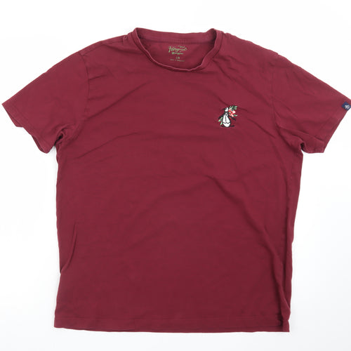 Original Penguin Men's Red Embroidered Penguin Cotton T-Shirt Size L