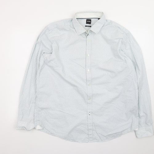 Hugo Boss Men's White Geometric Print Regular Fit Long Sleeve Button-Up Shirt 2XL