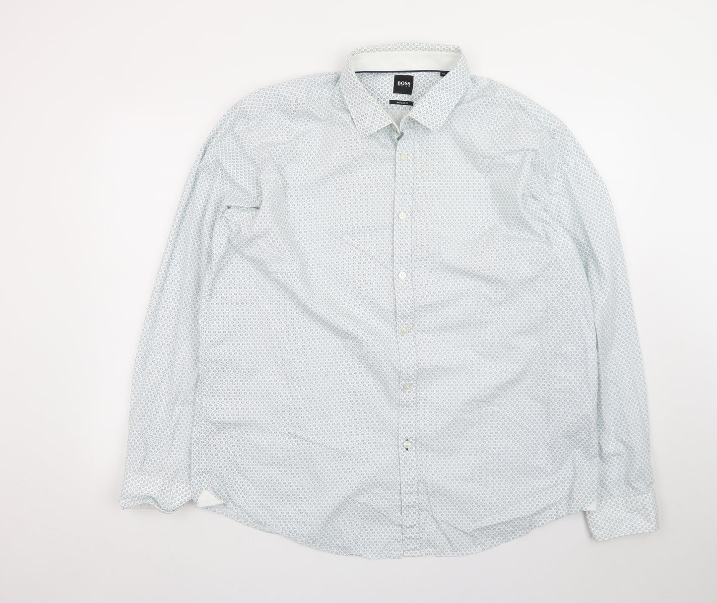 Hugo Boss Men's White Geometric Print Regular Fit Long Sleeve Button-Up Shirt 2XL