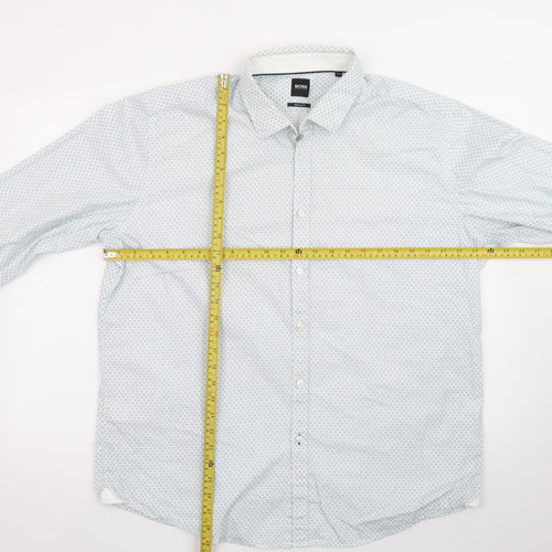 Hugo Boss Men's White Geometric Print Regular Fit Long Sleeve Button-Up Shirt 2XL