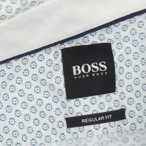 Hugo Boss Men's White Geometric Print Regular Fit Long Sleeve Button-Up Shirt 2XL