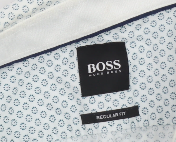 Hugo Boss Men's White Geometric Print Regular Fit Long Sleeve Button-Up Shirt 2XL