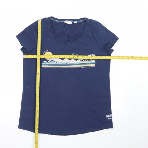 Fat Face Women's Navy Blue Cotton T-Shirt Size 12 Graphic Beach Print