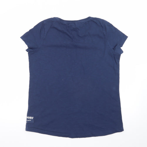 Fat Face Women's Navy Blue Cotton T-Shirt Size 12 Graphic Beach Print