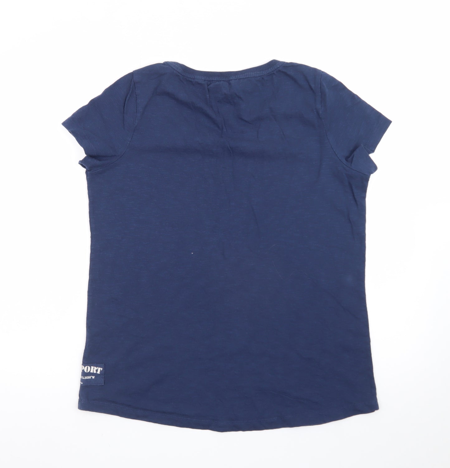 Fat Face Women's Navy Blue Cotton T-Shirt Size 12 Graphic Beach Print