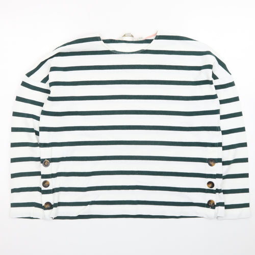 Boden Women’s White & Navy Striped Button Pullover Sweatshirt UK 12