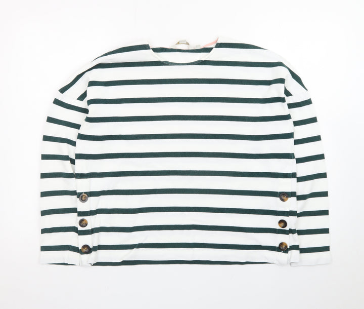 Boden Women’s White & Navy Striped Button Pullover Sweatshirt UK 12