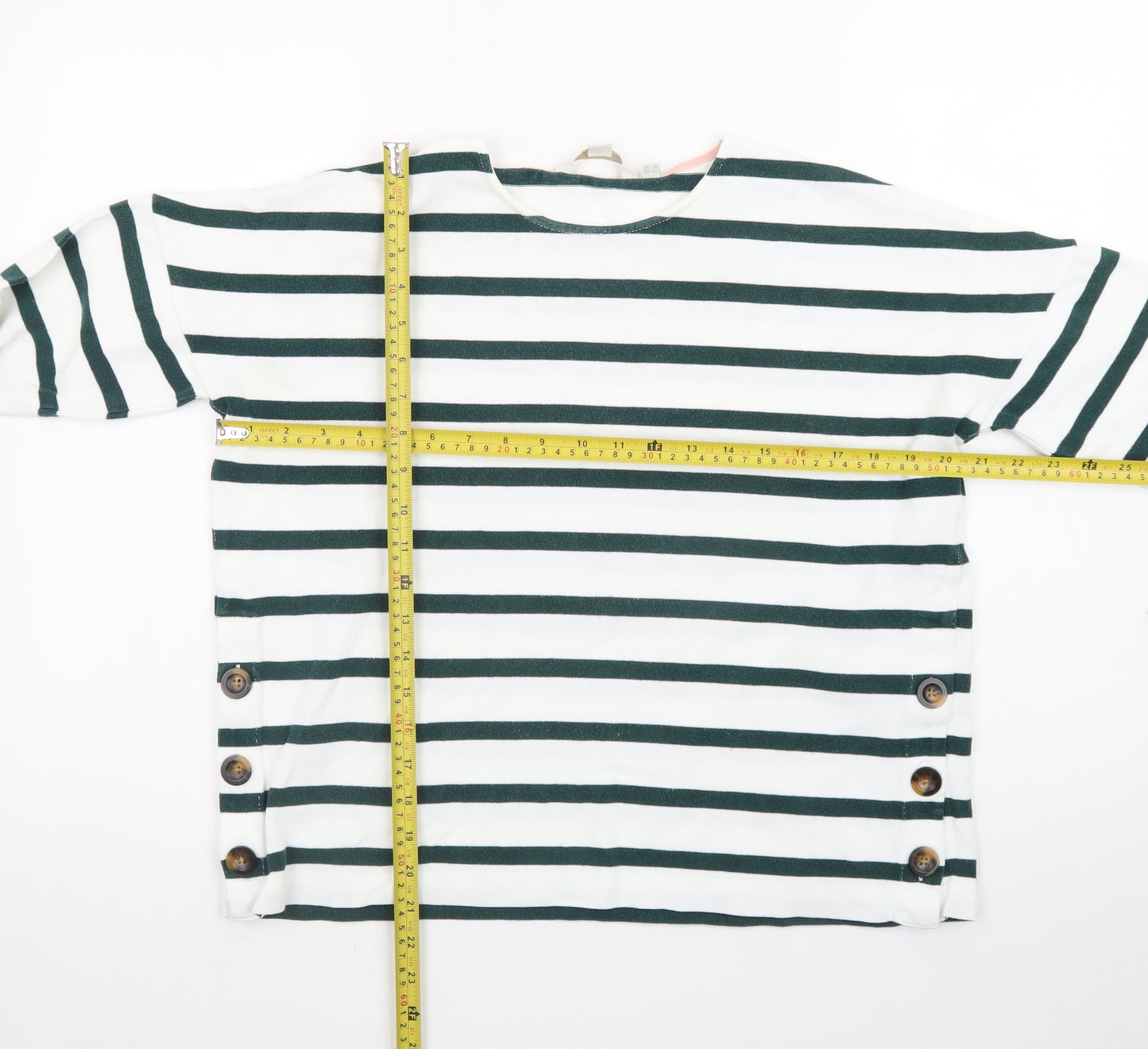 Boden Women’s White & Navy Striped Button Pullover Sweatshirt UK 12