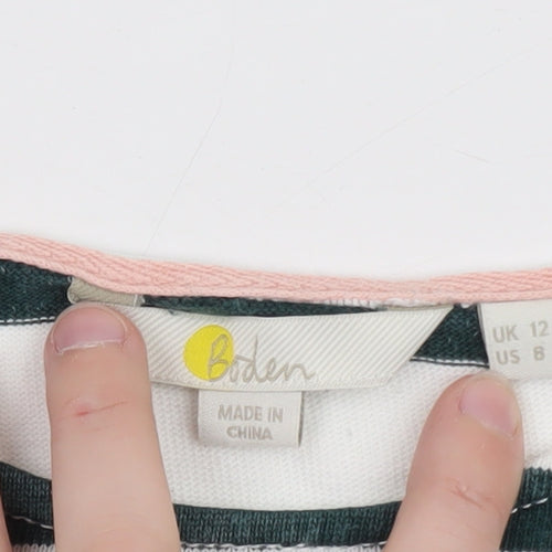 Boden Women’s White & Navy Striped Button Pullover Sweatshirt UK 12