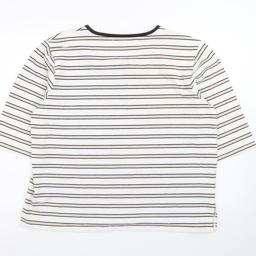 Emreco Women's Ivory Striped 3/4 Sleeve Jersey Zip T-Shirt UK 18