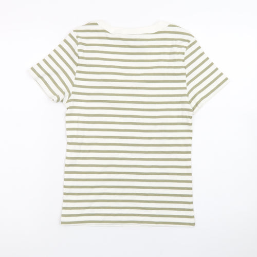 Marks and Spencer Women’s Green White Striped Slim Fit Cotton T-Shirt Size 12