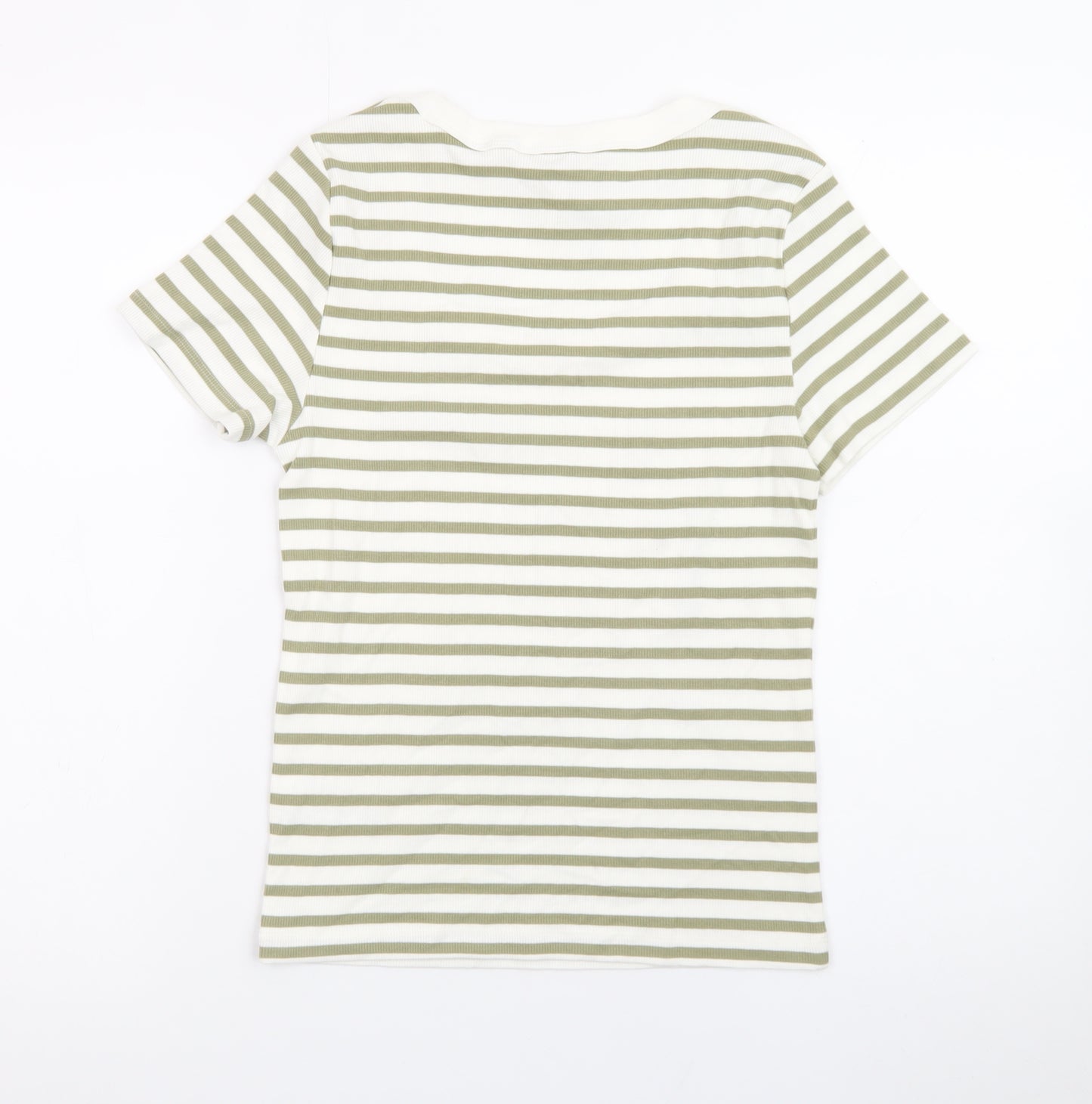 Marks and Spencer Women’s Green White Striped Slim Fit Cotton T-Shirt Size 12