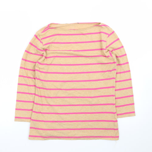 Marks and Spencer Women's Beige Pink Striped 3/4 Sleeve Boat Neck Cotton Top Size 12