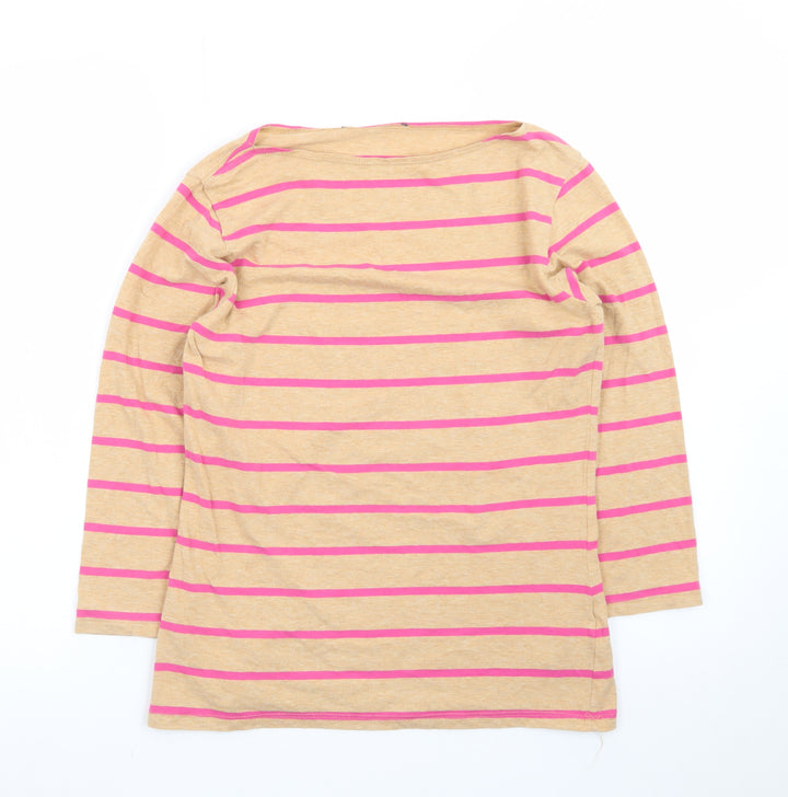 Marks and Spencer Women's Beige Pink Striped 3/4 Sleeve Boat Neck Cotton Top Size 12