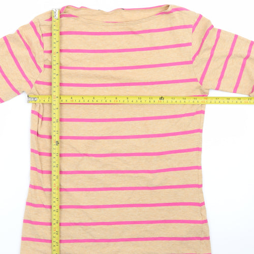 Marks and Spencer Women's Beige Pink Striped 3/4 Sleeve Boat Neck Cotton Top Size 12