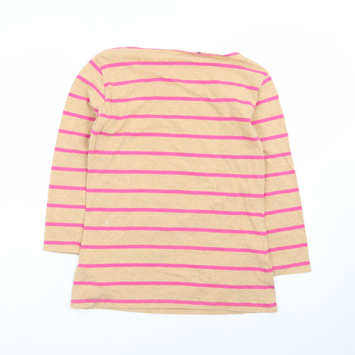 Marks and Spencer Women's Beige Pink Striped 3/4 Sleeve Boat Neck Cotton Top Size 12