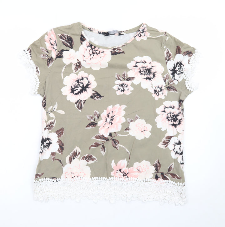 Dorothy Perkins Womens Green Floral Crochet Trim Blouse Size 16