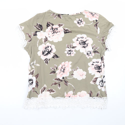 Dorothy Perkins Womens Green Floral Crochet Trim Blouse Size 16