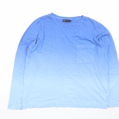 Marks and Spencer Men's Blue Long Sleeve Cotton T-Shirt M