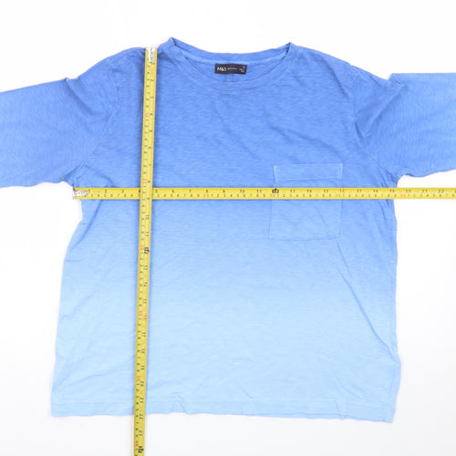 Marks and Spencer Men's Blue Long Sleeve Cotton T-Shirt M