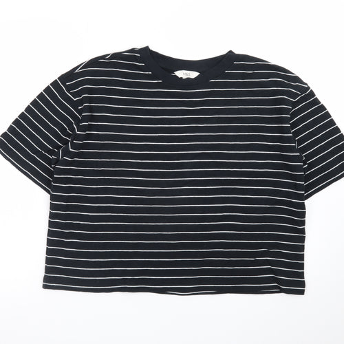 Marks and Spencer Women's Black Striped Cotton T-Shirt Size 14