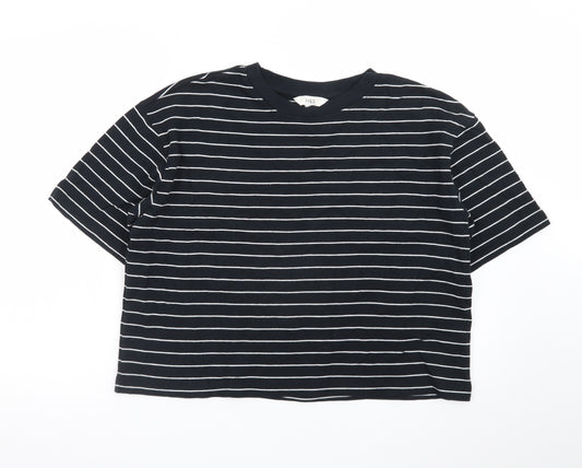 Marks and Spencer Women's Black Striped Cotton T-Shirt Size 14
