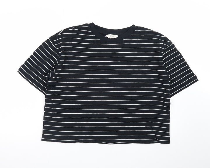 Marks and Spencer Women's Black Striped Cotton T-Shirt Size 14