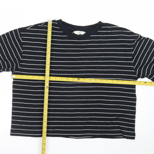 Marks and Spencer Women's Black Striped Cotton T-Shirt Size 14