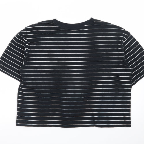 Marks and Spencer Women's Black Striped Cotton T-Shirt Size 14