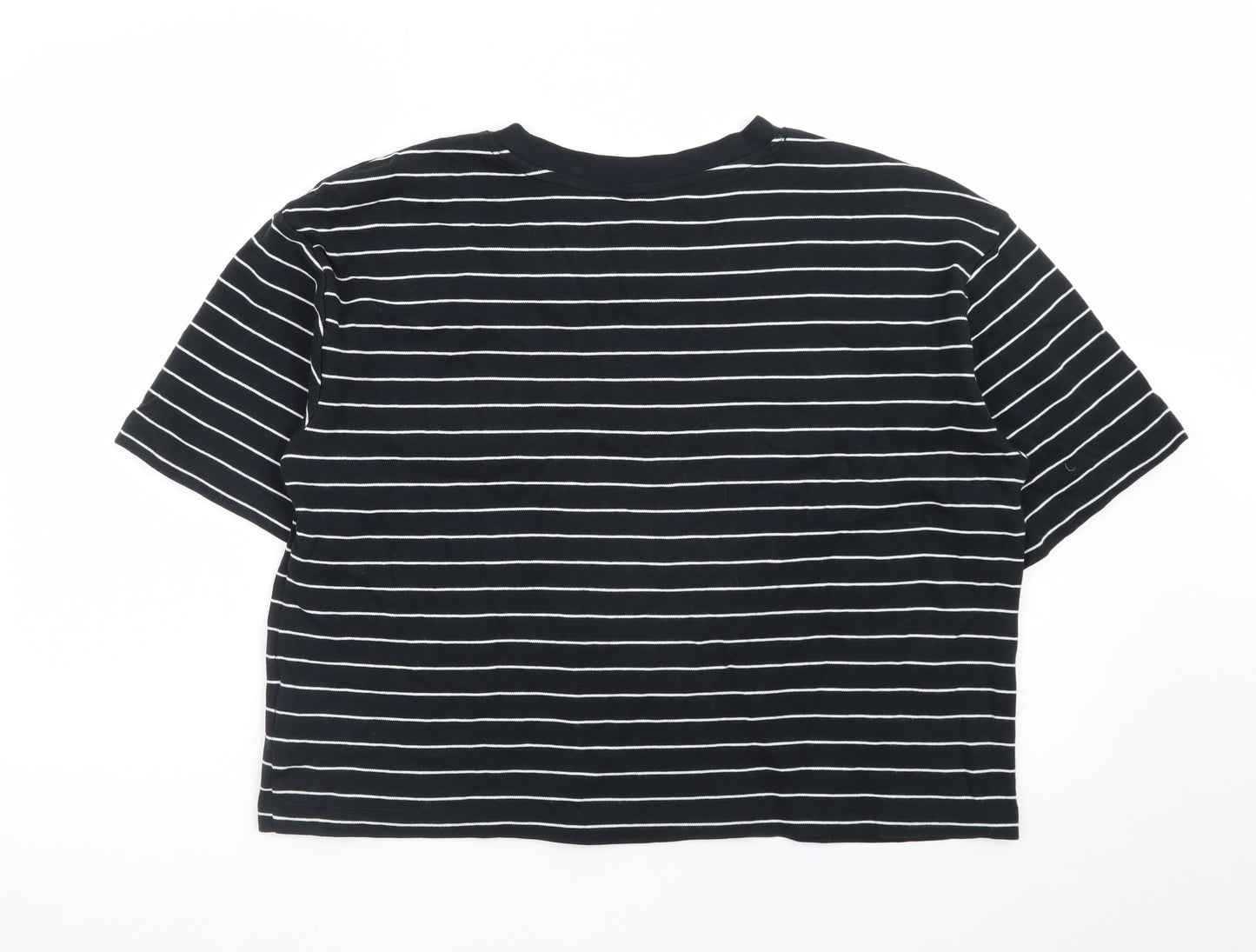Marks and Spencer Women's Black Striped Cotton T-Shirt Size 14
