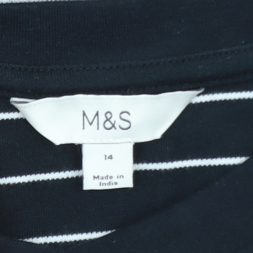 Marks and Spencer Women's Black Striped Cotton T-Shirt Size 14