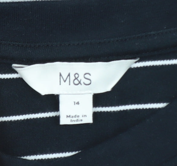 Marks and Spencer Women's Black Striped Cotton T-Shirt Size 14