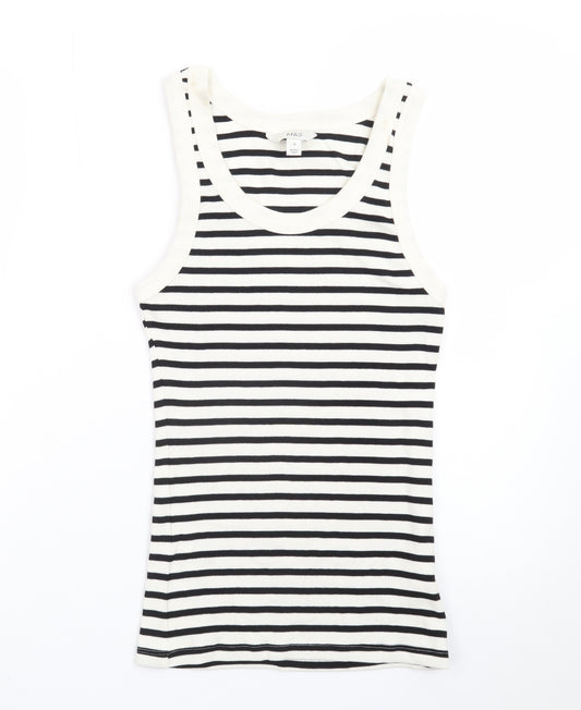 Marks and Spencer Women Black Striped Cotton Tank Top Size 10