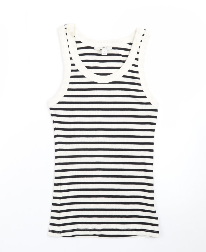 Marks and Spencer Women Black Striped Cotton Tank Top Size 10