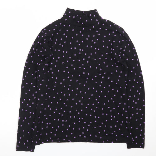 Marks and Spencer Womens Black Star Print Cotton Roll Neck Top Size 14