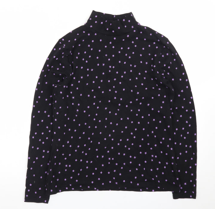 Marks and Spencer Womens Black Star Print Cotton Roll Neck Top Size 14