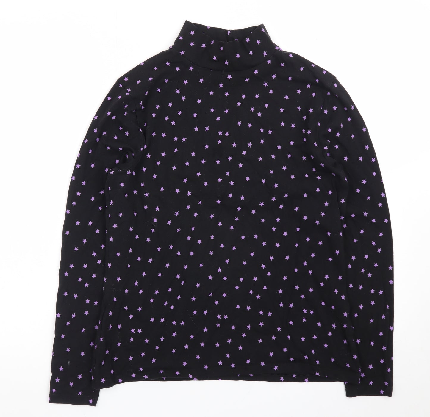 Marks and Spencer Womens Black Star Print Cotton Roll Neck Top Size 14