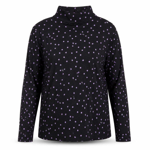 Marks and Spencer Womens Black Star Print Cotton Roll Neck Top Size 14