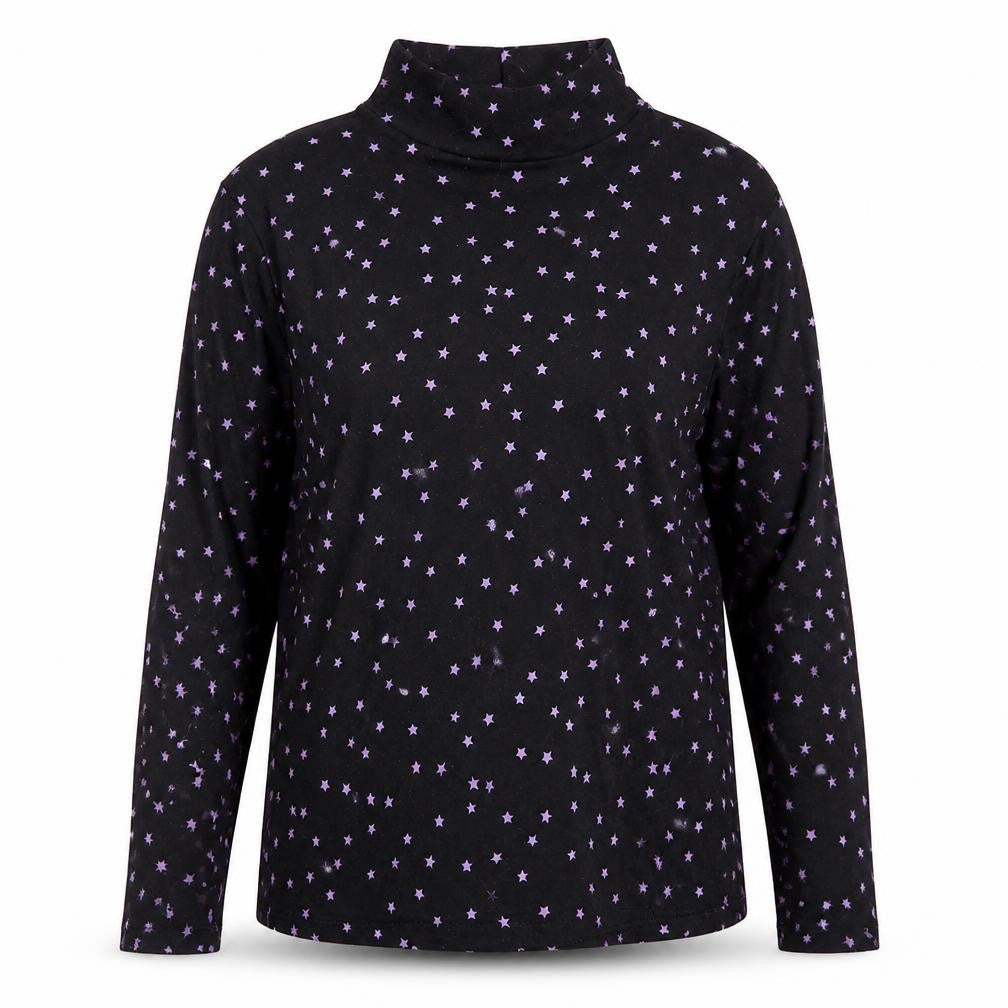 Marks and Spencer Womens Black Star Print Cotton Roll Neck Top Size 14