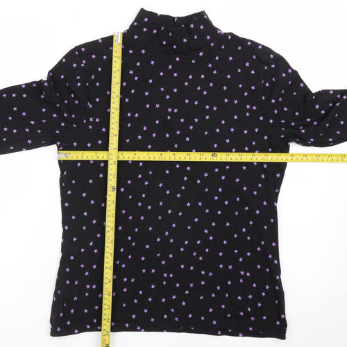 Marks and Spencer Womens Black Star Print Cotton Roll Neck Top Size 14