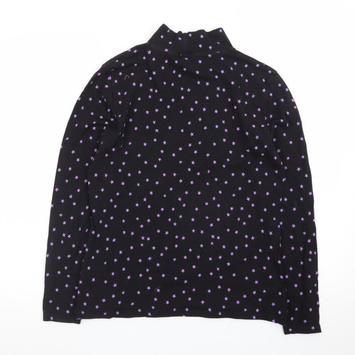 Marks and Spencer Womens Black Star Print Cotton Roll Neck Top Size 14