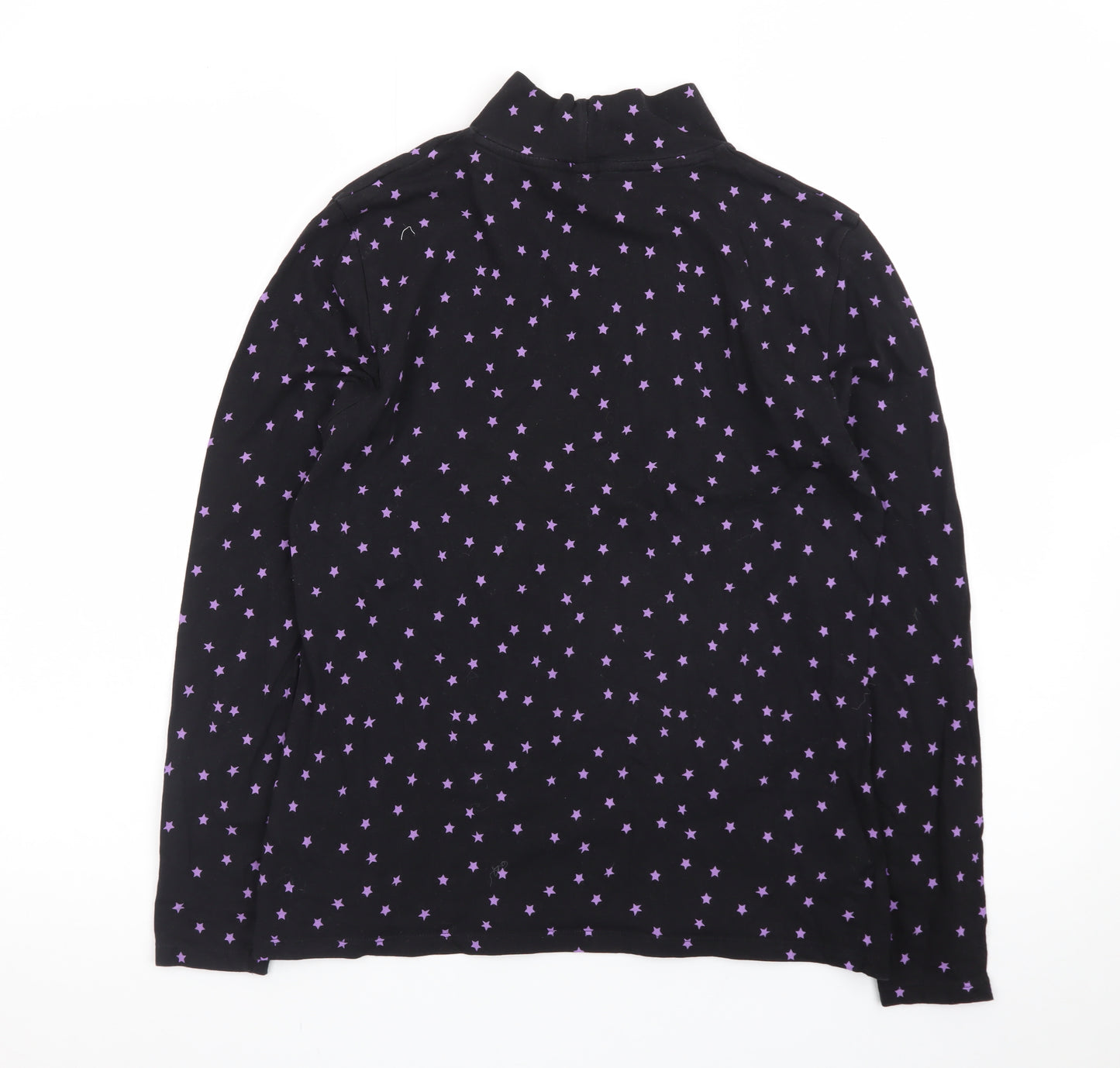 Marks and Spencer Womens Black Star Print Cotton Roll Neck Top Size 14