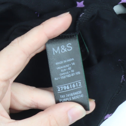 Marks and Spencer Womens Black Star Print Cotton Roll Neck Top Size 14