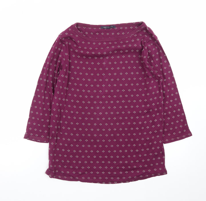 Marks and Spencer Women's Purple Geometric Jersey Top Size 16