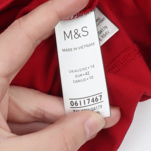 Marks and Spencer Women's Red Long Sleeve Basic Jersey T-Shirt Size 14