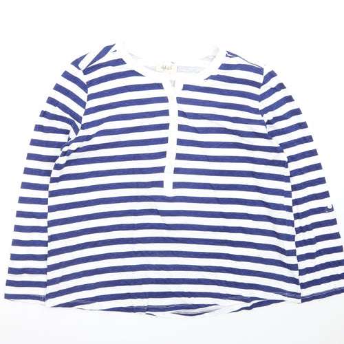 Style & Co Women Blue White Striped Long Sleeve Henley Jersey Top L
