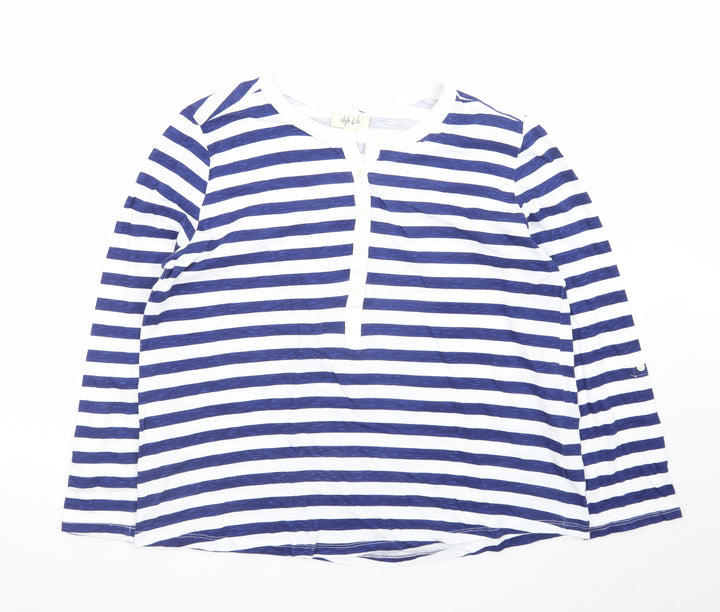 Style & Co Women Blue White Striped Long Sleeve Henley Jersey Top L