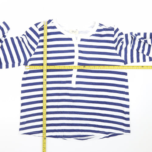 Style & Co Women Blue White Striped Long Sleeve Henley Jersey Top L